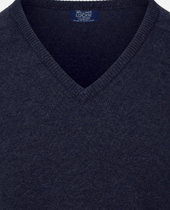 V-hals lamswol Oxford blue