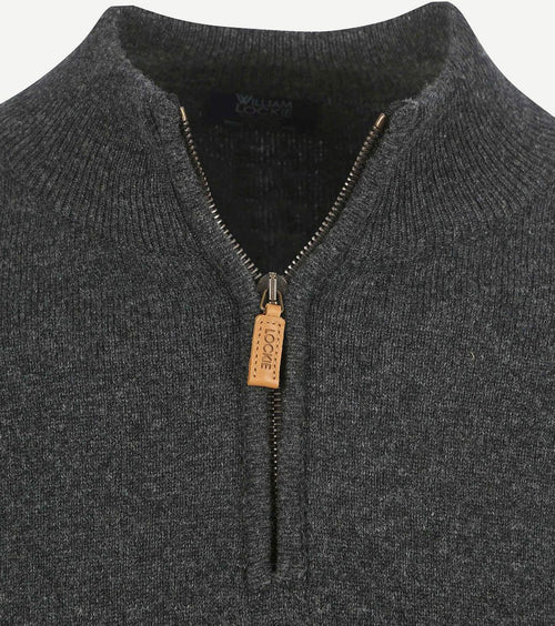 William Lockie halve rits pullover lamswol charcoal melange | Regular-fit