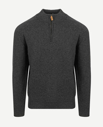 William Lockie halve rits pullover lamswol charcoal melange | Regular-fit