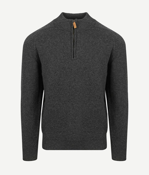 William Lockie halve rits pullover lamswol charcoal melange | Regular-fit