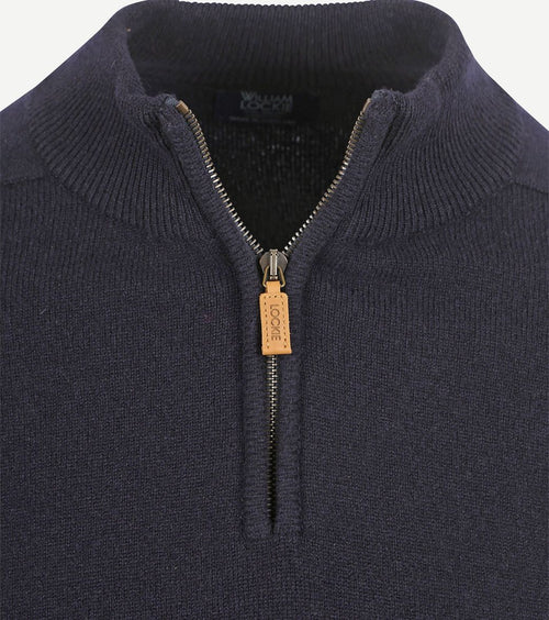 William Lockie halve rits pullover lamswol donkerblauw | Regular-fit