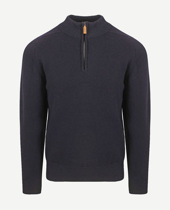 William Lockie halve rits pullover lamswol donkerblauw | Regular-fit