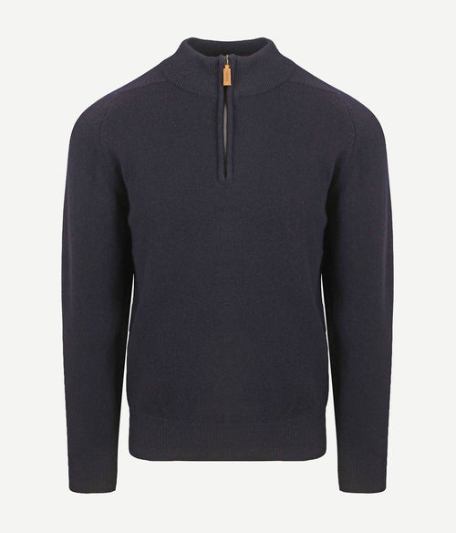 William Lockie halve rits pullover lamswol donkerblauw | Regular-fit