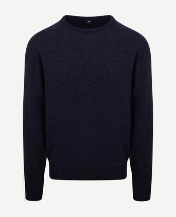 Pullover lamswol o-hals midnight mix donkerblauw