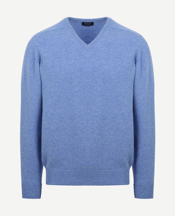 William Lockie pullover lamswol v surf mid blue | Regular-fit