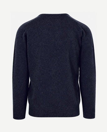 V-hals lamswol Oxford blue
