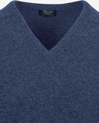 William Lockie trui lamswol v-hals indigo blauw | Regular-fit