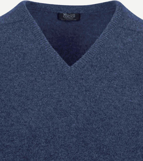 William Lockie trui lamswol v-hals indigo blauw | Regular-fit