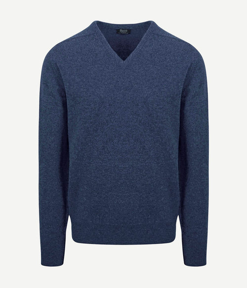 William Lockie trui lamswol v-hals indigo blauw | Regular-fit