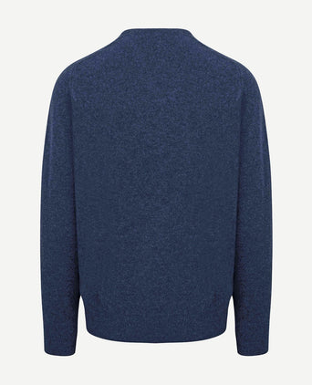 William Lockie trui lamswol v-hals indigo blauw | Regular-fit