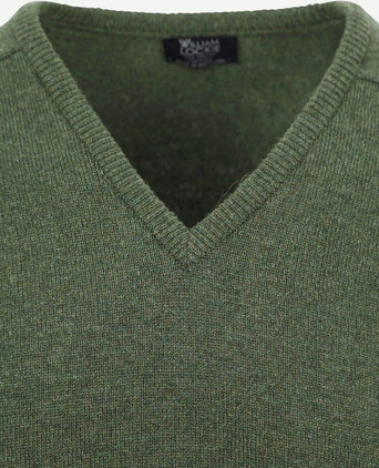 William Lockie trui lamswol v-hals olijfgroen | Regular-fit