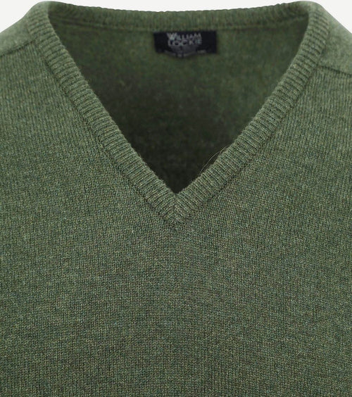William Lockie trui lamswol v-hals olijfgroen | Regular-fit