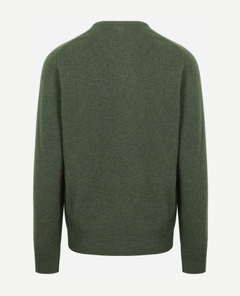 William Lockie trui lamswol v-hals olijfgroen | Regular-fit