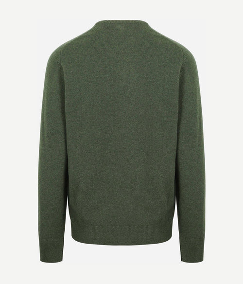 William Lockie trui lamswol v-hals olijfgroen | Regular-fit