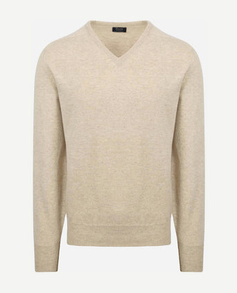 V-hals lamswol linen beige