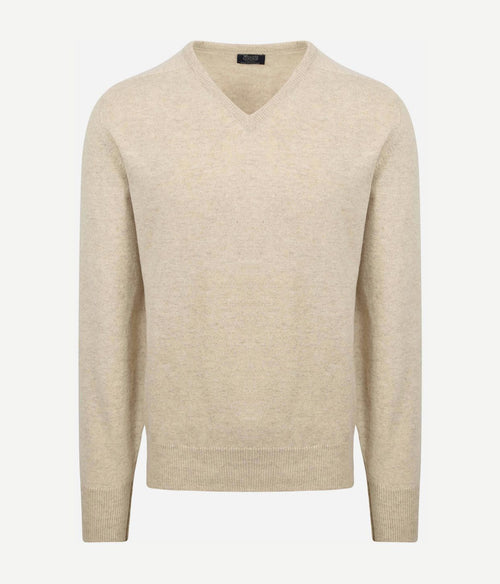 William Lockie v-hals lamswol linen beige | Regular-fit
