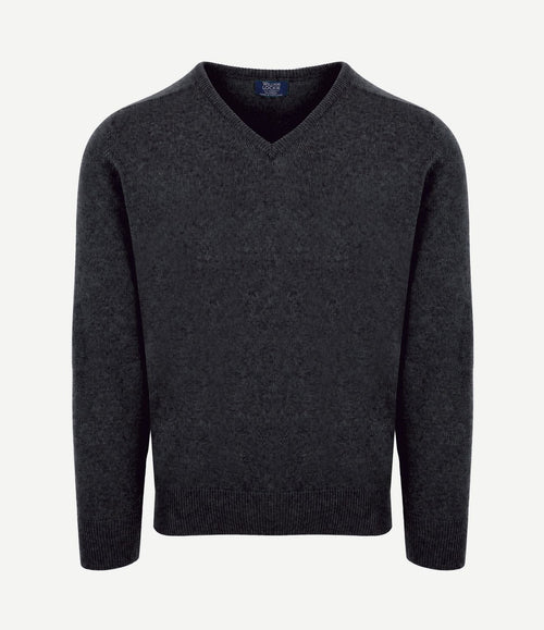 V-hals lamswol charcoal grijs