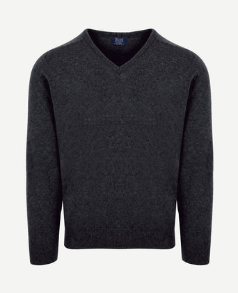 V-hals lamswol charcoal grijs