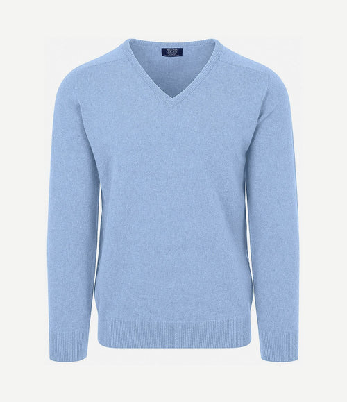 V-hals lamswol glacier blauw