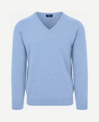 V-hals lamswol glacier blauw