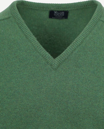 William Lockie v-hals lamswol groen | Regular-fit
