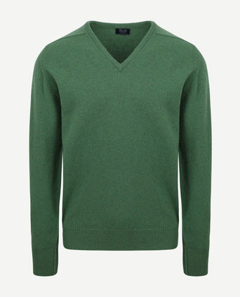 William Lockie v-hals lamswol groen | Regular-fit