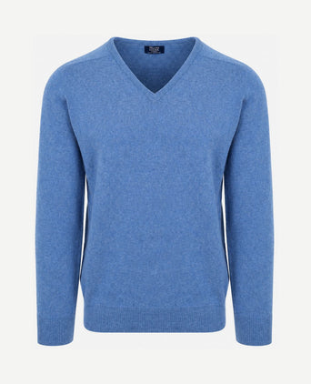V-hals lamswol jeans blauw