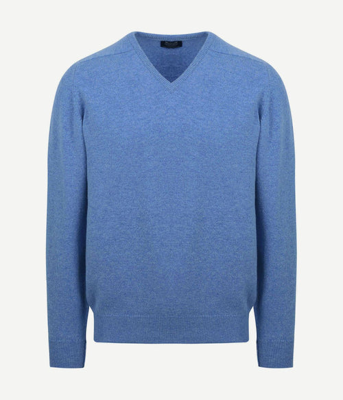 William Lockie v-hals lamswol jeans melange | Regular-fit