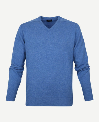 William Lockie v-hals lamswol lichtblauw | Regular-fit