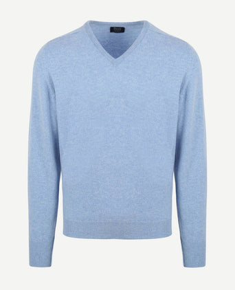William Lockie v-hals lamswol lichtblauw | Regular-fit