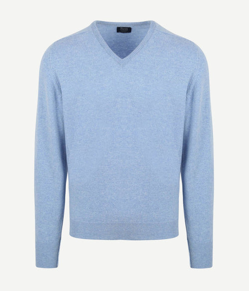 William Lockie v-hals lamswol lichtblauw | Regular-fit