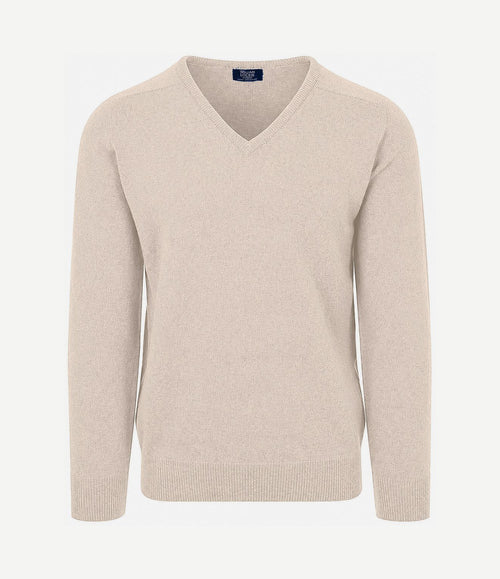 V-hals lamswol linen