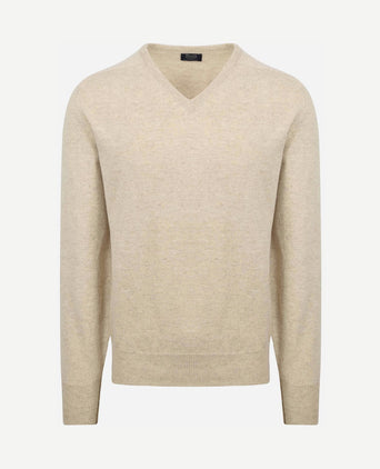 V-hals lamswol linen beige