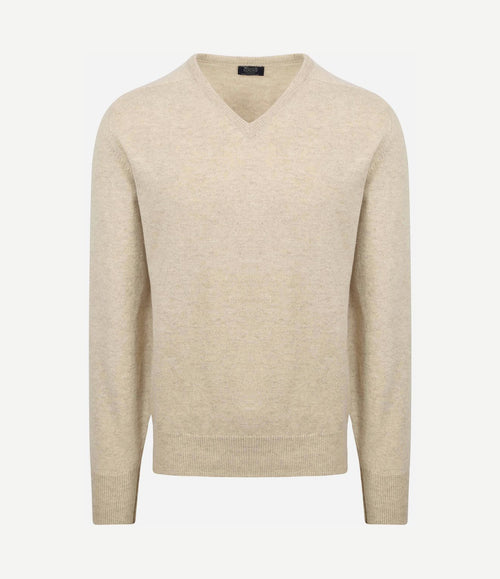 V-hals lamswol linen beige