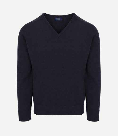 V-hals lamswol donkerblauw