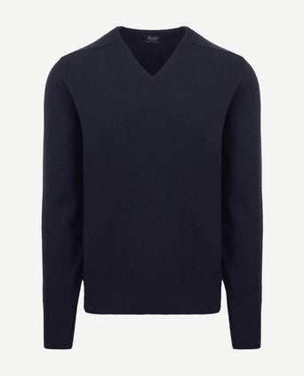 V-hals lamswol donkerblauw