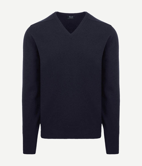 William Lockie v-hals lamswol donkerblauw | Regular-fit