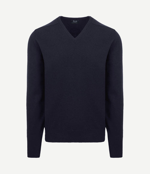 V-hals lamswol donkerblauw