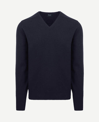 V-hals lamswol donkerblauw