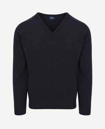 V-hals lamswol donkerblauw