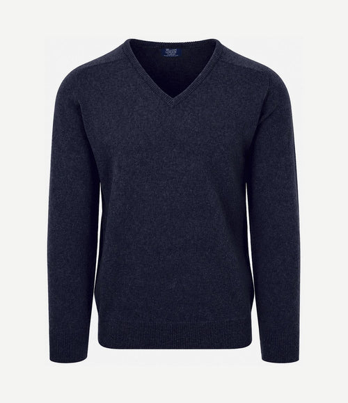 V-hals lamswol Oxford blue
