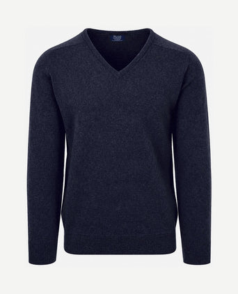 V-hals lamswol Oxford blue