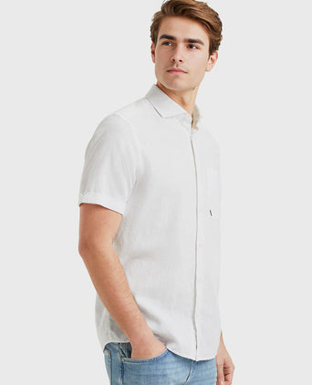 Short sleeve overhemd linnen blend wit
