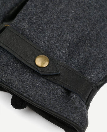 Handschoen wool leer antraciet zwart