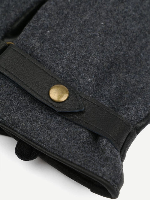 Handschoen wool leer antraciet zwart