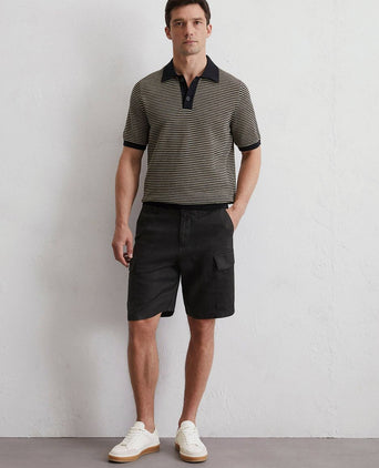 Knitted poloshirt strepen zwart beige