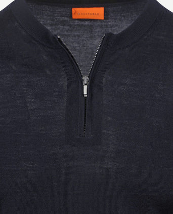 Suitable crew zip merino donkerblauw | Slim-fit