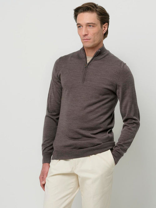 Profuomo halve rits pullover merinowol taupe