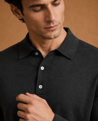 The robert long sleeve poloshirt merino zwart