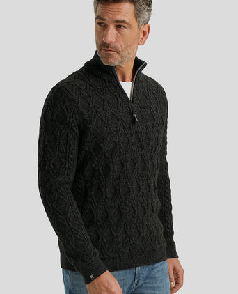 Trui halve rits heavy knit zwart
